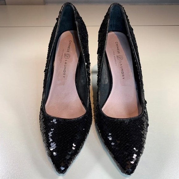 Chinese Laundry Ruthy Black Sequin Pointed Toe High Heel Pumps Women's 10 - Picture 4 of 12